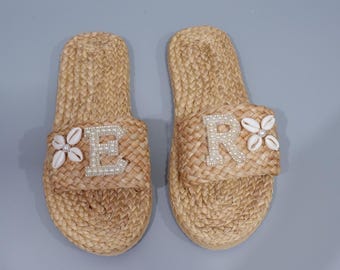 Personalized Bridal Sandals: Water Hyacinth Beach Slippers