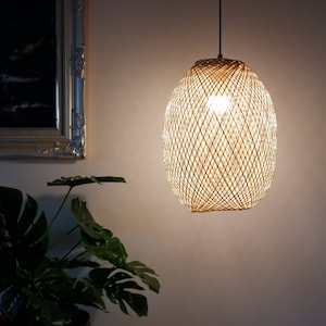 XL size) Bamboo Pendant Light, Light Fixtures, Ceiling Lights, Pendant Lights, Outdoor light, Hanging light, Wicker decor, Farmhouse light