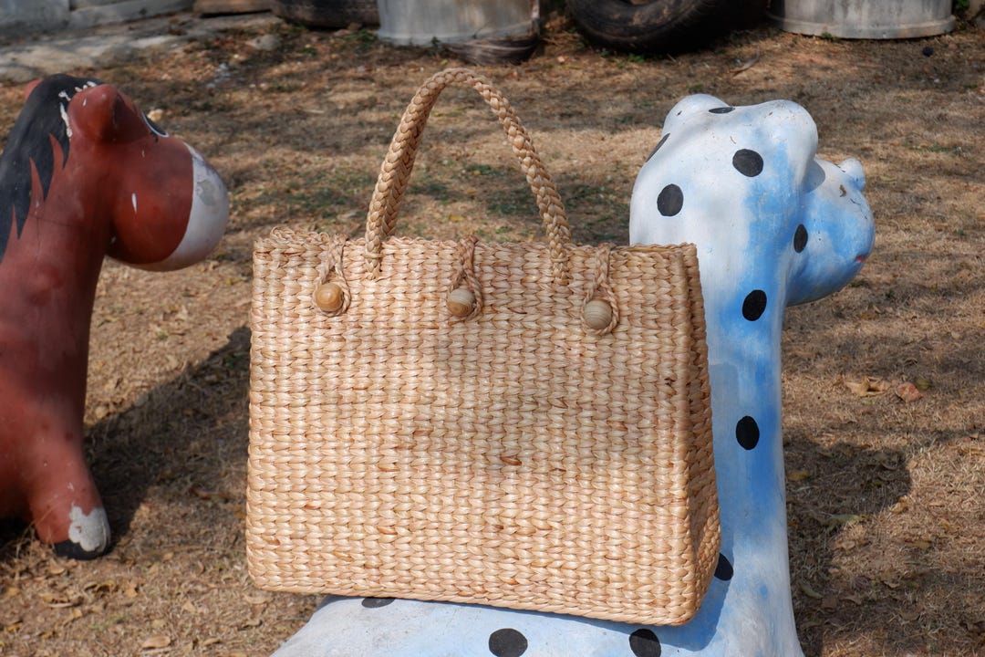 Handwoven Water Hyacinth Tote: Large Woven Straw Beach Bag - Etsy