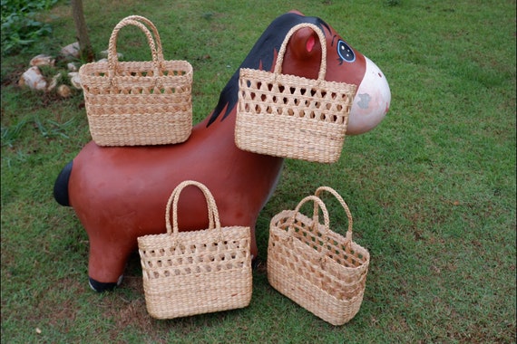 Handwoven Water Hyacinth Basket: Vintage Market Tote - Etsy