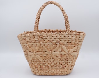 Woven Water Hyacinth Beach Bag: Floral Straw Basket
