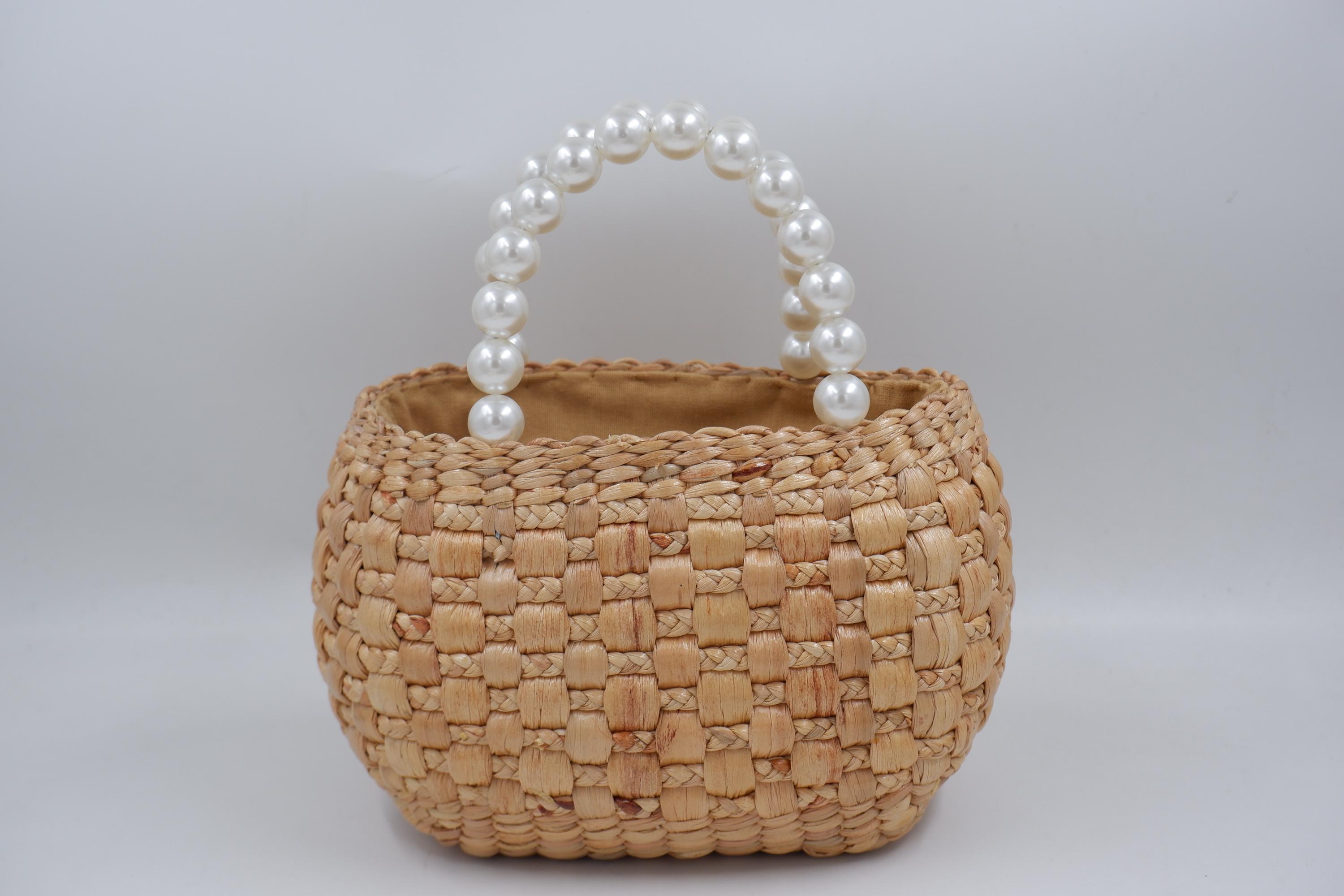 Handwoven Water Hyacinth Bridal Bag: Pearl Handle Bride Purse - Etsy