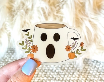 Ghost coffee mug clear sticker - waterproof, vinyl, die-cut sticker
