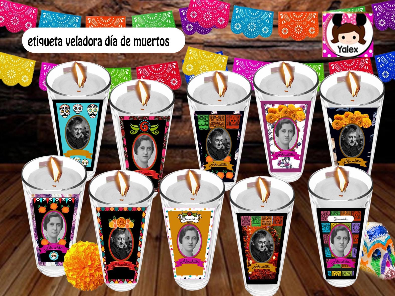 10 Etiqueta Veladora Dia De Muertos Kit Imprimible Vela POWER Etsy México