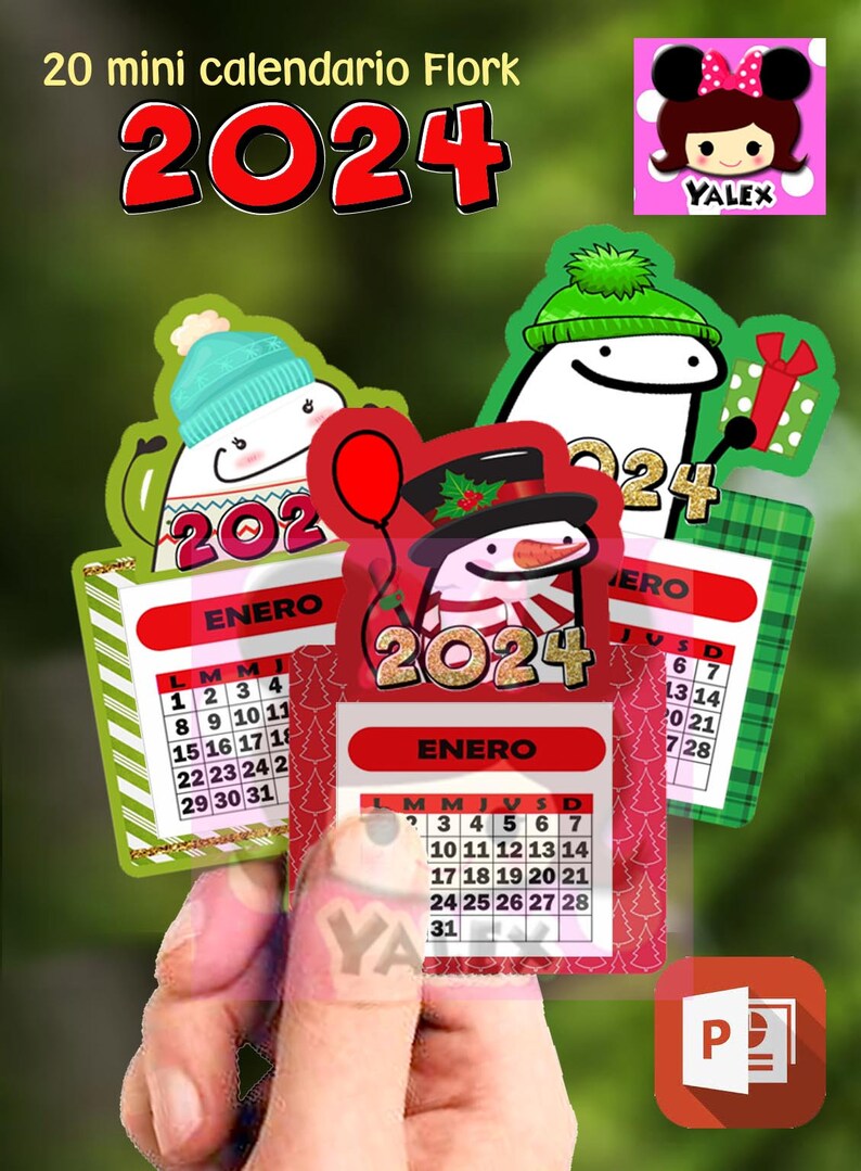 20 mini calendario 2024 Flork mignon power point pdf español Etsy México