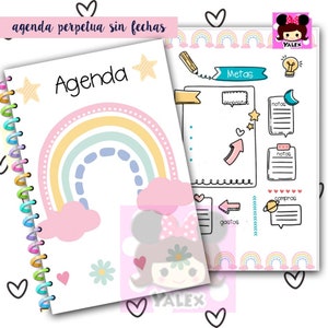 Agenda Perpetua Imprimible ARCOIRIS Agenda sin fechas Formato media carta Descargable PDF Agenda en Español Agenda en PDF