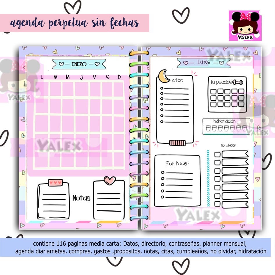Perpetual Agenda Printable Agenda Without Dates Half Letter - Etsy