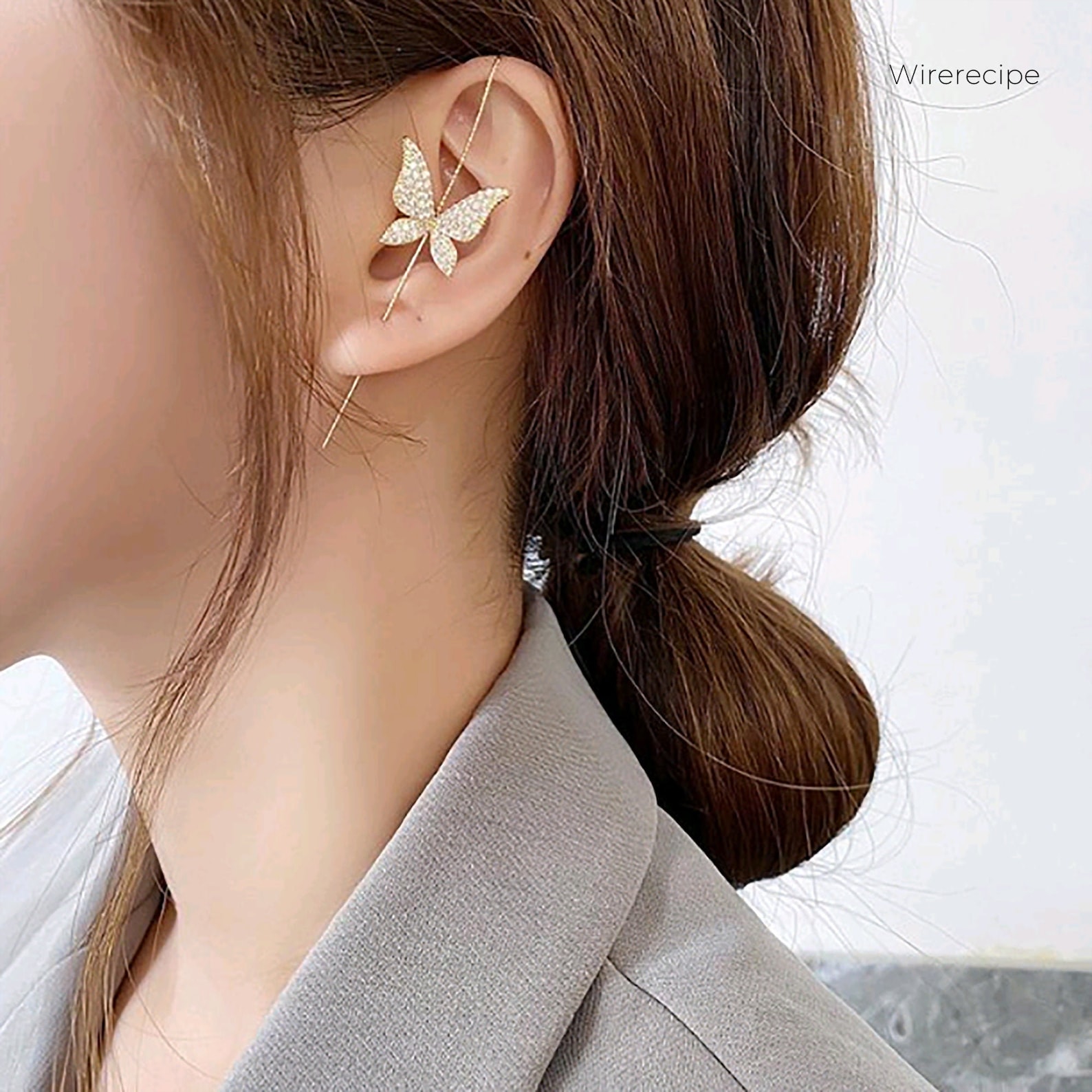 Butterfly Edgy Pin Hook Ear Cuff CZ Ear Pin Earring Cane Ear Etsy