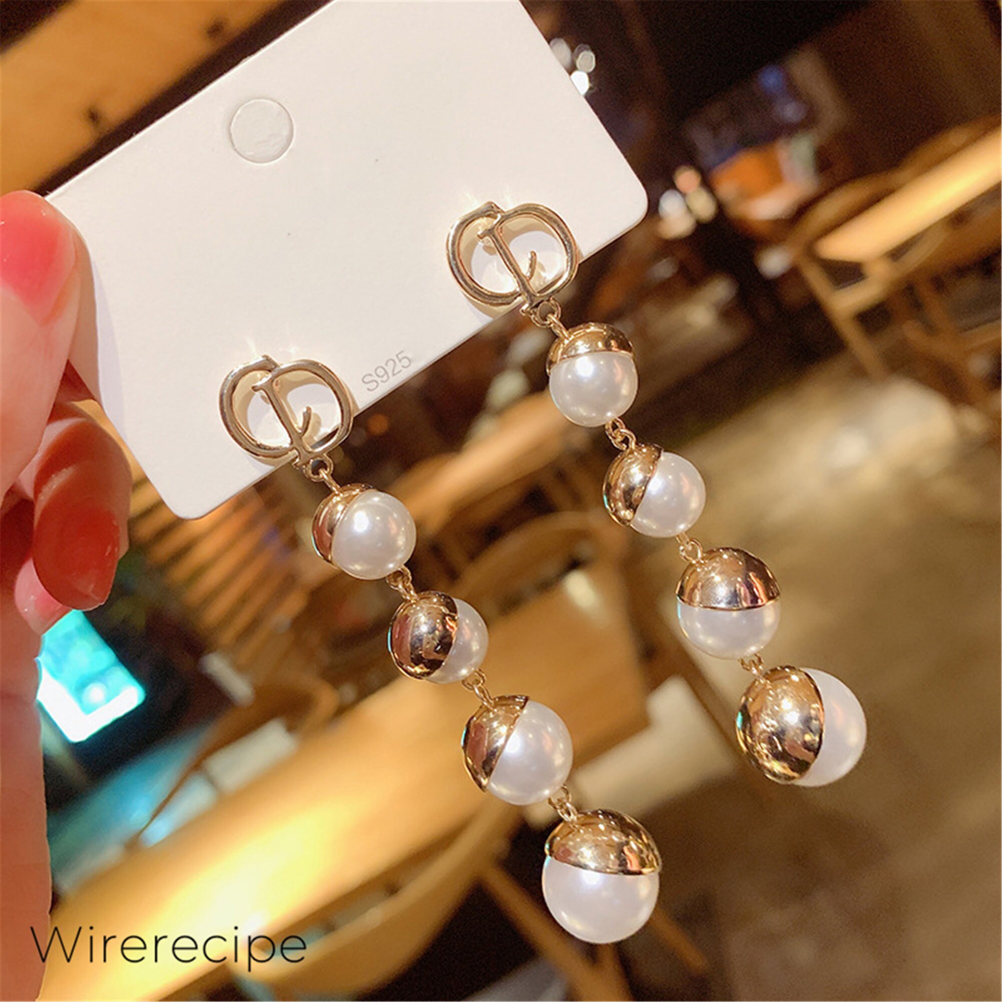 S925 Silber Damen Ohrringe - Lange Quaste T Design Schwarz Gold