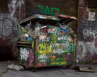 Miniature Dumpster With Graffiti and trash Accessories