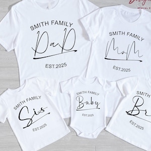 Family Matching Tee, Custom Name EST Year Shirt, Family Anniversary Shirt, Mom Dad Baby Shirt, Baby Shower Tee, Personalized Family Tee, G28