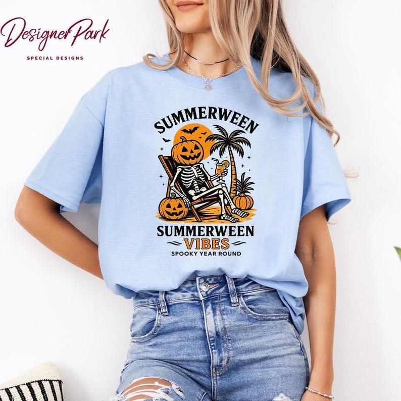 Summerween Skeleton Shirt, Summer-ween Tshirt, Spooky Summer Tee, Summer Halloween Shirt, Halloweener Gift ,Year-Round Halloween, H49 image 4