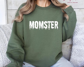 Momster Sweatshirt, Halloween Mom Crewneck, Spooky Mama Shirt, Witchy Mom Sweater, Halloween Mama Gift, Spooky Season Mom Tee,S251