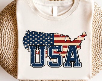 USA Map Shirt, American Flag T-Shirt, Patriotic 4th of July Tee, Memorial Day Outfit, Veterans Day Gift, Fourth of July Apparel, M207