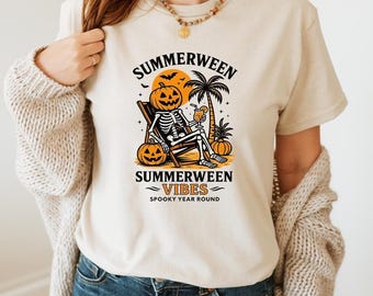 Summerween Skeleton Shirt, Summer-ween Tshirt, Spooky Summer Tee, Summer Halloween Shirt, Halloweener Gift ,Year-Round Halloween, H49