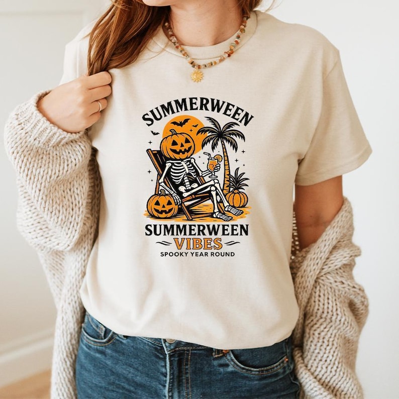 Summerween Skeleton Shirt, Summer-ween Tshirt, Spooky Summer Tee, Summer Halloween Shirt, Halloweener Gift ,Year-Round Halloween, H49 image 1