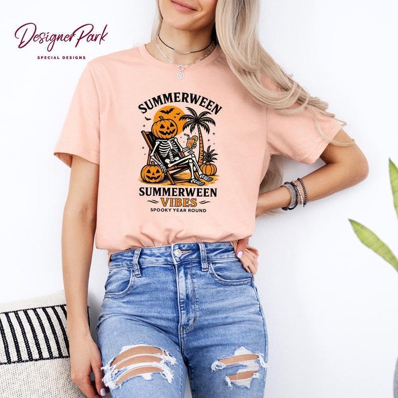 Summerween Skeleton Shirt, Summer-ween Tshirt, Spooky Summer Tee, Summer Halloween Shirt, Halloweener Gift ,Year-Round Halloween, H49 image 3
