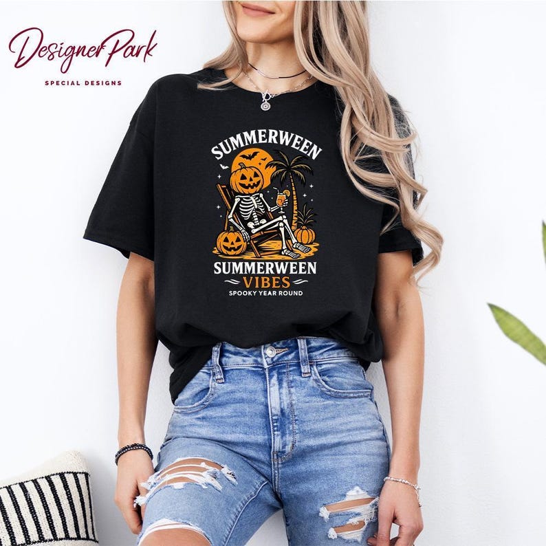 Summerween Skeleton Shirt, Summer-ween Tshirt, Spooky Summer Tee, Summer Halloween Shirt, Halloweener Gift ,Year-Round Halloween, H49 image 8