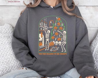 Tis the Season to be Creepy Black Halloween Hoodie, Dead Inside Halloween Sweatshirt and Shirts, Haloween Funny-Shirt, Skeletones Shirt, H5