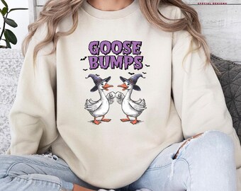 Funny Goose Bumps Halloween Sweatshirt, Retro Goose Pumps Hoodie, Best Girly Halloween Gift Sweatshirts, Trendy Halloween Gift Hoodies, H33