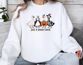 Just A Spooky Goose Sweatshirt, Funny Halloween Sweatshirt, Goose Halloween, Retro Halloween, Women's Halloween, Spooky Season Hoodie, H36