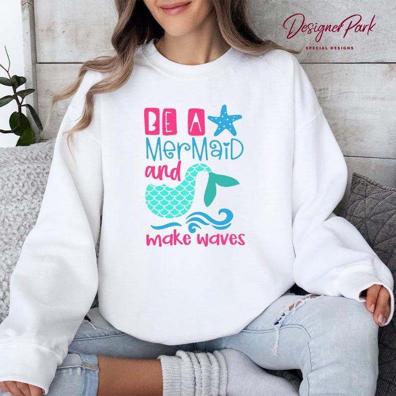 Camiseta "Be a Mermaid Make Waves", camiseta de verano, camiseta sin mangas para mujer, sudadera de verano para mujer, camiseta de regalo de sirena, camiseta de la Sirenita, S7 imagen 8