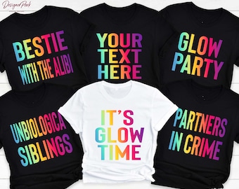 Camiseta con texto personalizado que brilla en la oscuridad, Sudadera brillante personalizada, Tu logo personalizado aquí, Camisetas vintage, Camiseta de cumpleaños personal, P8