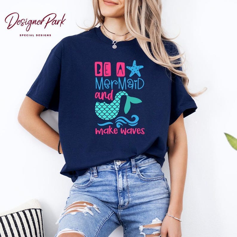 Camiseta "Be a Mermaid Make Waves", camiseta de verano, camiseta sin mangas para mujer, sudadera de verano para mujer, camiseta de regalo de sirena, camiseta de la Sirenita, S7 imagen 7