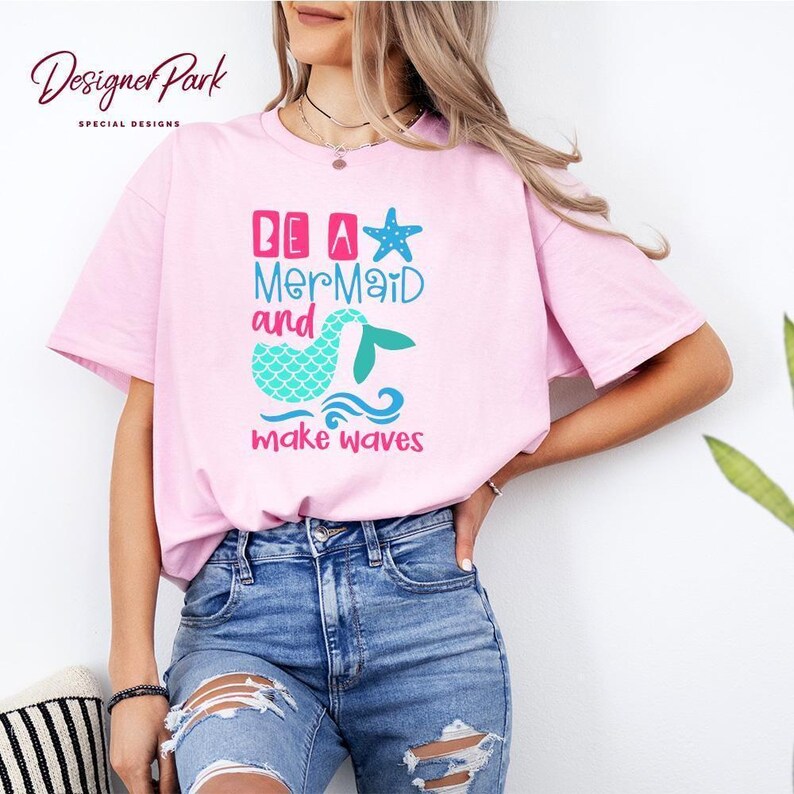 Camiseta "Be a Mermaid Make Waves", camiseta de verano, camiseta sin mangas para mujer, sudadera de verano para mujer, camiseta de regalo de sirena, camiseta de la Sirenita, S7 imagen 3