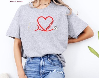 Chemise stéthoscope infirmière, sweat-shirt infirmière, chemise infirmière femme, chemise cadeau infirmière, t-shirts d'allaitement, t-shirt mignon typographie infirmière, N4