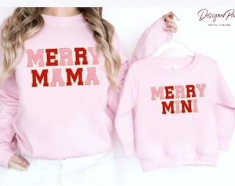Merry Mama Merry Mini, Matching Christmas Sweater , Mom Daughter Matching Sweatshirts, Mom and Toddler Matching Sweat, Mama and Me Gift, C97