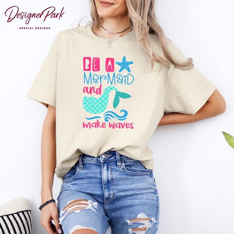 Camiseta "Be a Mermaid Make Waves", camiseta de verano, camiseta sin mangas para mujer, sudadera de verano para mujer, camiseta de regalo de sirena, camiseta de la Sirenita, S7 imagen 6