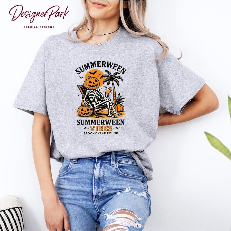 Summerween Skeleton Shirt, Summer-ween Tshirt, Spooky Summer Tee, Summer Halloween Shirt, Halloweener Gift ,Year-Round Halloween, H49 image 5