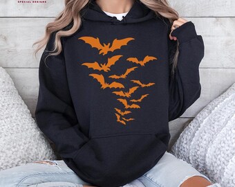 Halloween Bats Hoodie, Bat Sweatshirt, Halloween Party Hoodie, Funny Halloween Sweatshirt, Cute Halloween Gift Tee, Bat Lover Gift Hoodie H6