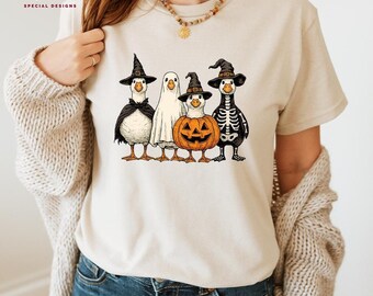 Boo Ghost Goose Halloween Shirt, Retro Goose Tee for Spooky Season, Funny Ghost Pumpkin Shirt, Halloween Gift, Pumpkin Goose Shirt, H57