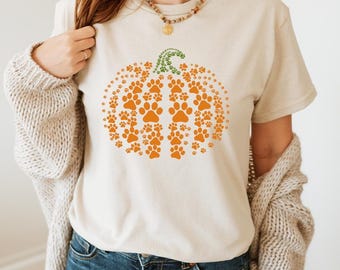 Paw Pumpkin Shirt, Paw Print Shirt, Pumpkin Dog Shirt, Dog Halloween Shirt, Retro Pumpkin Tees, Halloween Shirt, Dog Thanksgiving Shirt, H34