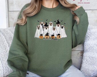 Cute Ghost Dogs Halloween Sweatshirt, Ghost Dogs Sweatshirt, Dog Lovers Halloween Gift, Cute Women Halloween Gift Hoodie, H35