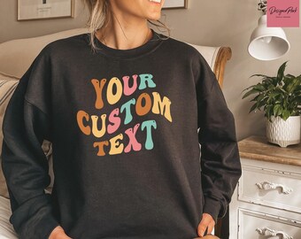Sweat-shirt avec texte personnalisé grande taille, sweat à capuche avec texte vintage personnalisé, col rond surdimensionné en persnlzd, pull personnalisé