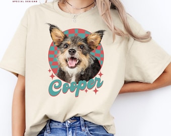 Custom Vintage Pet Unisex T-shirt, Dog Photo and Name Custom Personalized Face, Shirts for Humans, Customized Tees, 90's Cat Owner Tee, D20