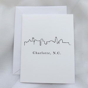 Impresiones del horizonte de la ciudad de Charlotte: tarjetas en blanco con sobres, juego de 6 tarjetas de cartulina