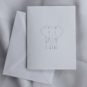 Tarjetas de notas con bocetos de elefantes: tarjetas en blanco con sobres, juego de 6 tarjetas de notas de cartulina