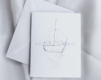 Tarjetas de notas de velero isleño – Dibujo a lápiz, juego de 6
