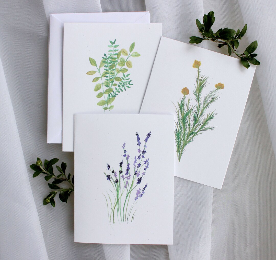 Floral Watercolor Note Card Set: Lavender, Wildflower, Plant Prints - Etsy