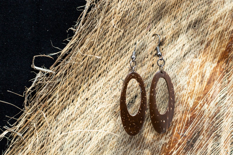 Vintage Handmade Coconut Shell Earrings, Traditionally Inspired Series