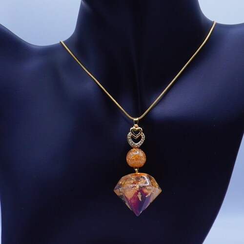 Prom Jewelry Set, Real Rose shops Necklace and Earrings Set, 24k Gold Plated Necklace, Unique Jewelry, Resin Jewelry,Gift For Her,Anniversary Gift