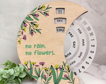 Perpetual wall calendar Wood round perpetual calendar with flowers Forever calendar floral print Personalized circle calendar Christmas gift