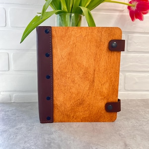 Wood journal, Leather notebook A5, Personalized wooden sketchbook, Refill sketch book, Custom laser engraving, Personalized gift