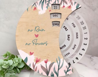Calendrier perpétuel, calendrier rond en bois avec fleurs, calendrier de bureau éternel, cadeau de rentrée scolaire pour enseignant
