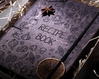 Recipe book, Wooden recipe book, Family recipe book, Personalized gift, Custom family cook book A5 paper, Anniversary gift