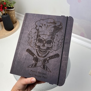 Recipe book, Wooden recipe journal, Family recipe book, Personalized gift, Blank cook book A5 paper, Father&#39;s day gift
